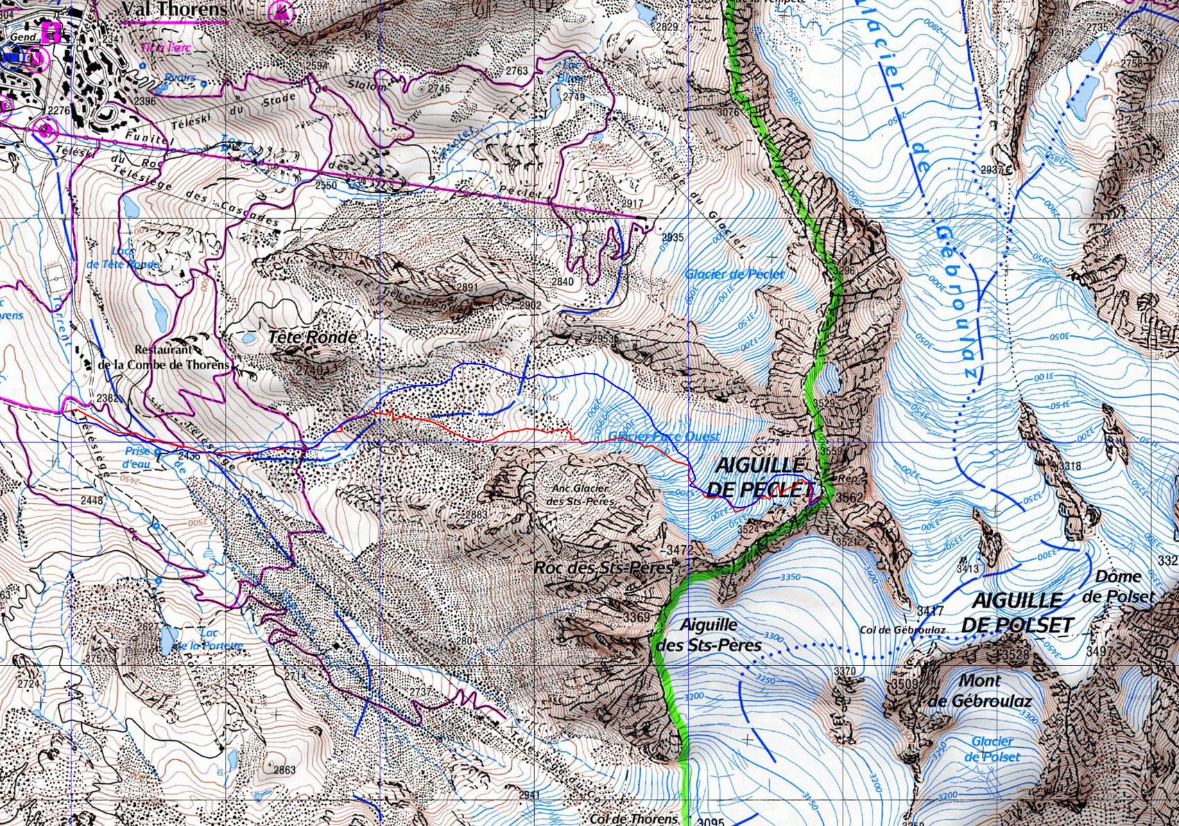AiguillePeclet-20110521-0000-carte-red.jpg - Le deroulement de la course selon le dieu gps (comme souvent, merci Pierre)