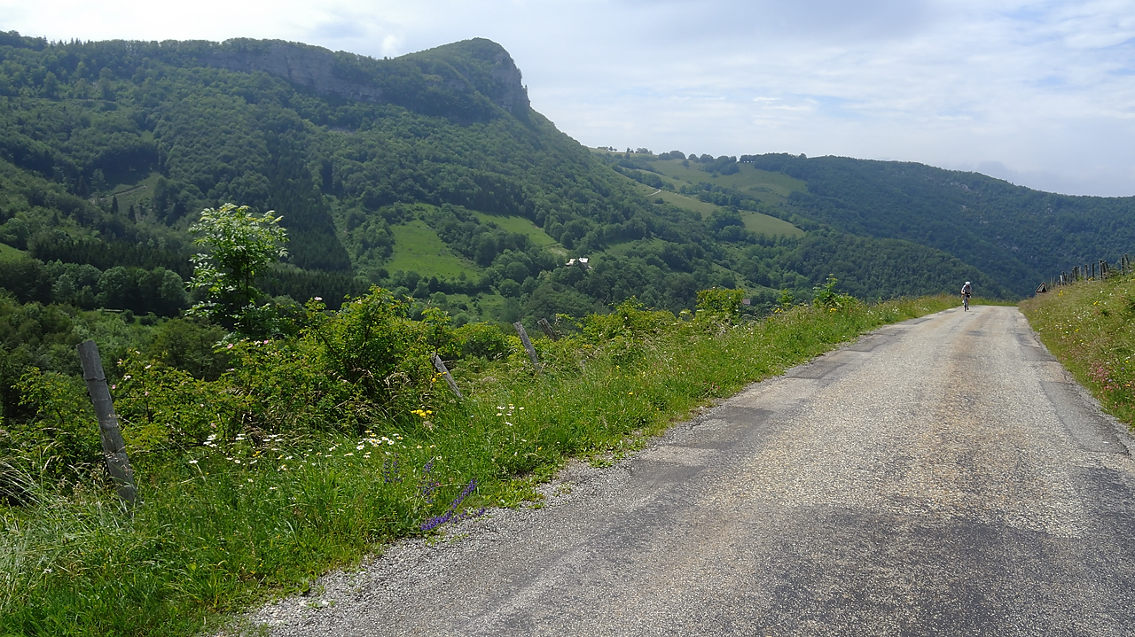 Coulmes-20110603-10-DSCN3172.jpg - Dans la descente du col de Pre Coquet : on devine le col en haut a gauche et un peu plus a droite Gontier et la route qui en descend.