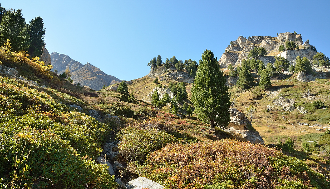 DSC_0310-20111002-110-EscaladeAussois.jpg - Dimanche und grande classique, la voie du Dièdre dans le Rateau d'Aussois : a la descente, ambience automnale sur le plan d'Amont