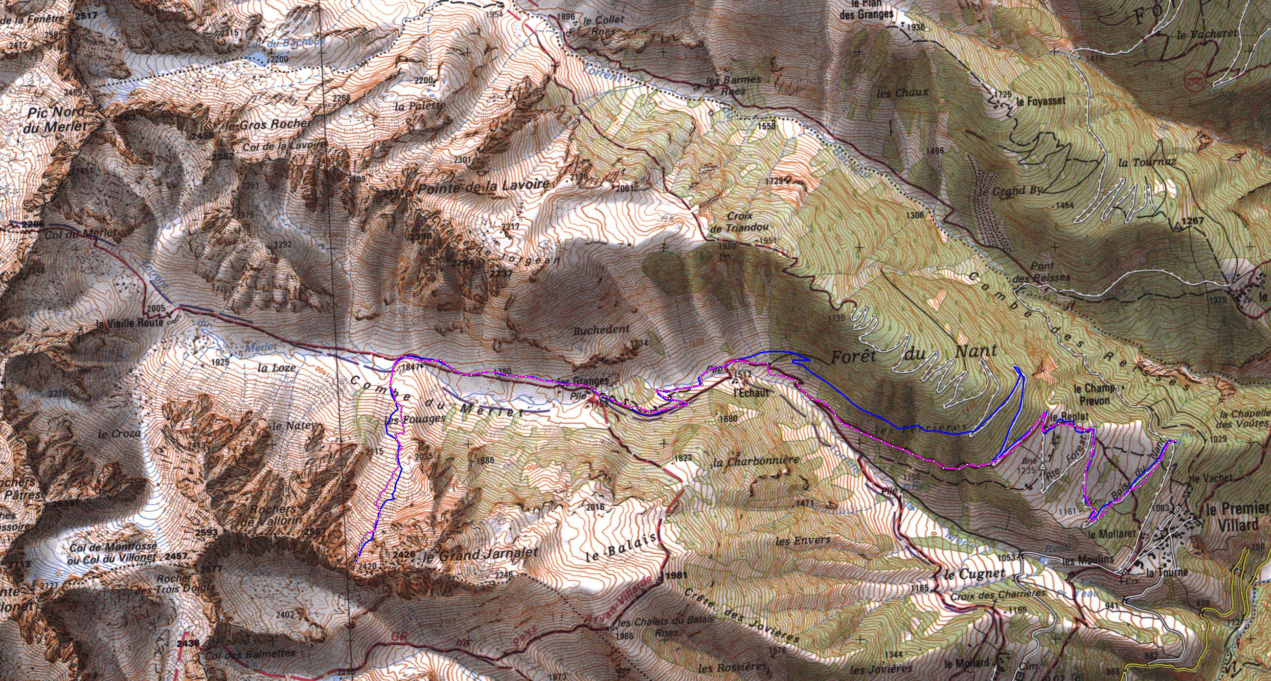 DCS_0000-carte.jpg - L'itineraire : la montee en bleu et la descente en rose