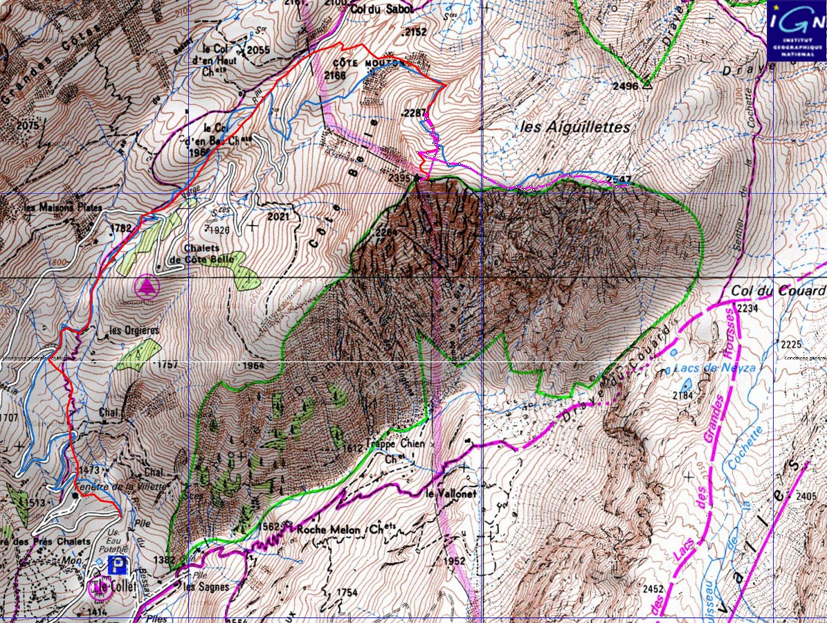 20140330-000-Aiguillettes-trace.jpg - La trace --- on aurait du faire comme les autres et descendre par le col du Couard, puis finir par les pistes
