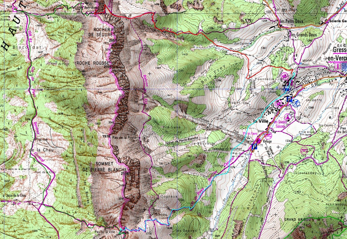 20141108-000-GrdVeymont-nord.jpg - Carte avec le tour partant de Gresse par le Pas de Berrieves et le Pas de la Ville ...