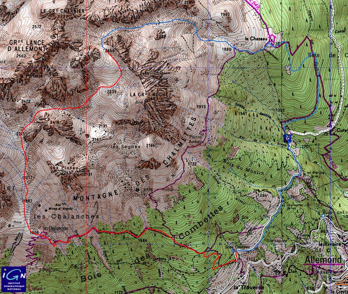 20141220-000-Chazeau-trace.jpg - la trace : on fait le tour dans le sens de l'aiguille de montre en terminant par le picnic a la cabane de Chazeau