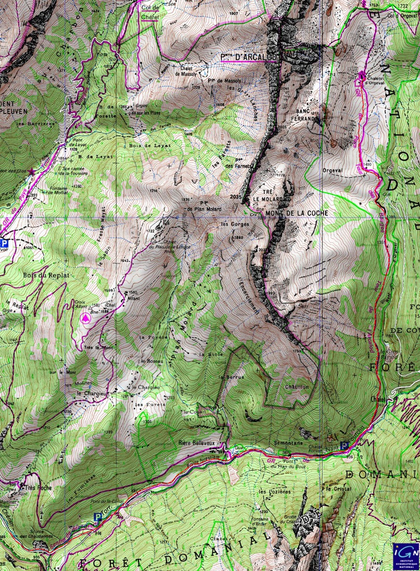 20141229-000-Arcalod-trace.jpg - la trace : vu que la descente suis rigoureusement la trace de montee j'ai seulement mis cette derniere (on voit qu'on a du s'arreter plus bas que prevu en voiture)