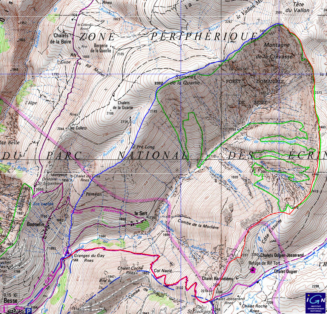 20150919-000-TeteVallon-trace.jpg - La trace: montee a la Tete du Vallon par le Sommet de la Quarlie puis retour par l'autre arete du vallon de la Salse