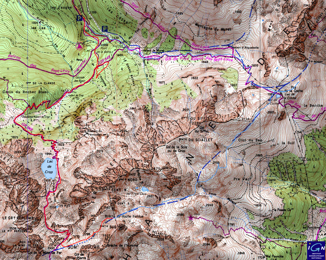 20150927-000-RocheFendu-trace.jpg - La trace: montee par le Lac de Crop a la Breche de Roche Fendu puis retour par le Pas de la Coche