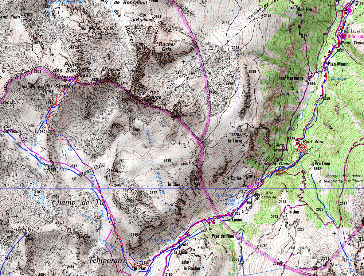 20170223-000-PointeSarrasin-trace.jpg - la trace : un aller /retour sur le meme chemin, une bonne partie sur la route (piste de ski)