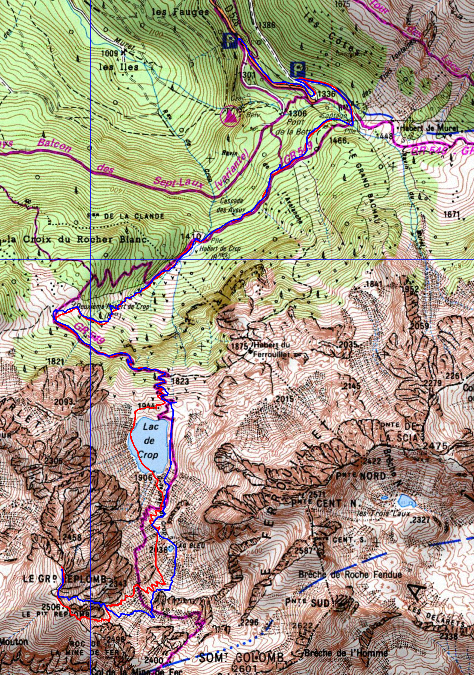 20170226-000-GrandReplomb-trace.jpg - la trace :  : sauf en haut ou on change de couloir pour la descente, on suit le chemin de la montee ... on aurait p.e. du suivre le gars qui est parti vers les Habert du Ferrouillet ...