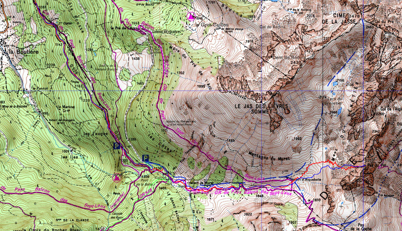 20171223-000-PasPin-trace.jpg - La trace : Longue montee sur la route puis tout droit jusqu'au Pas du Pin, puis retour par le meme chemin 