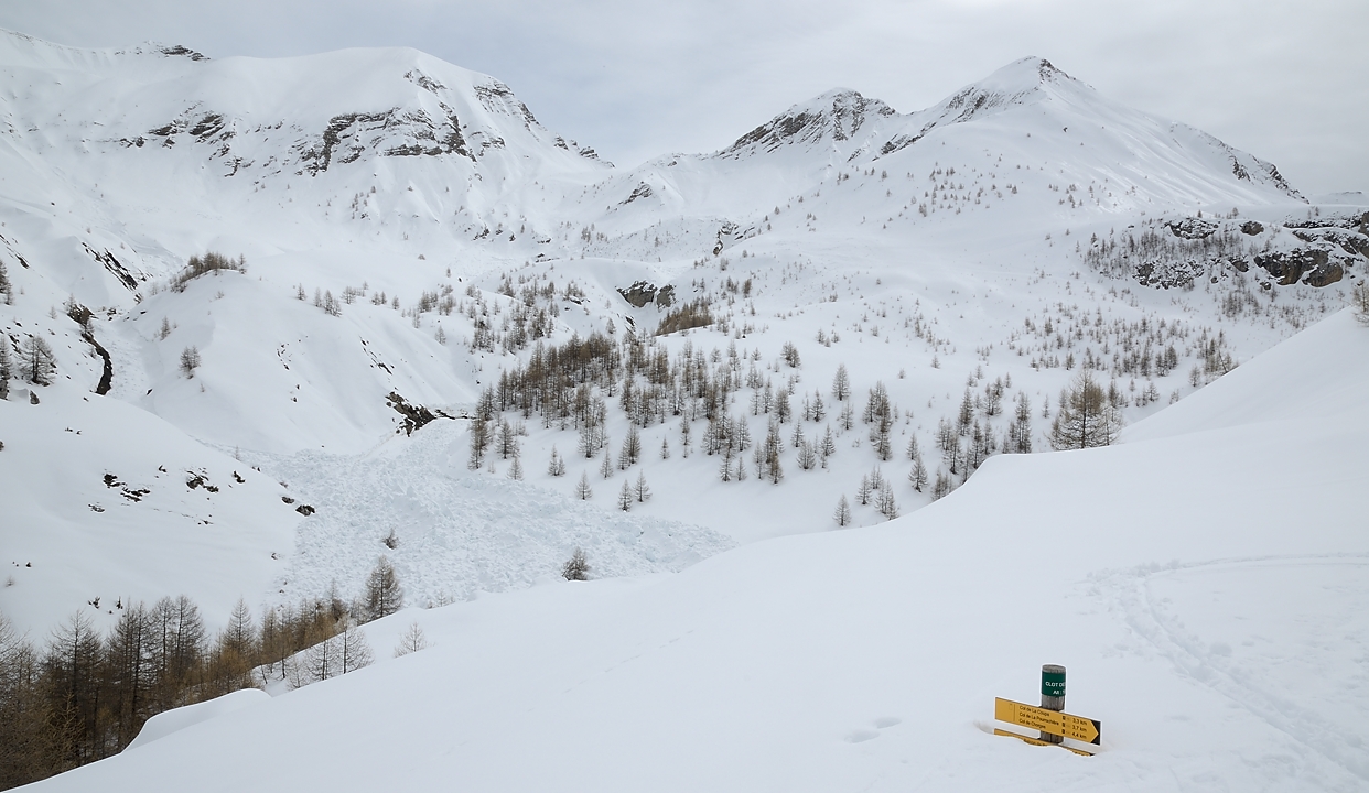 20180402-025-Piolit.jpg - Finalement sur la fin de la descente, les nuages reviennent plus sérieusement ; belle avalanche dans le Torrent de la Grande Lauze