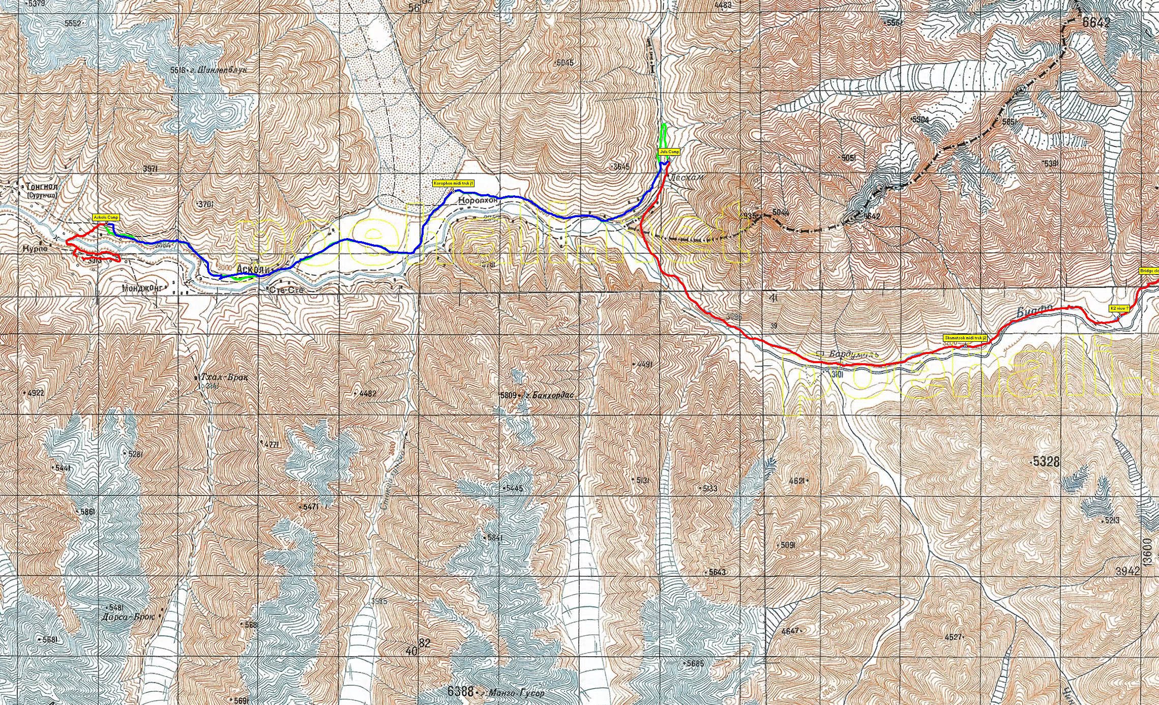 Baltoro-1-RussianMap.jpg - The "Russian Map" showing the lower part of the trek (you may download the map and then zoom to see the details, the jpg is precise enough, same for all the maps)