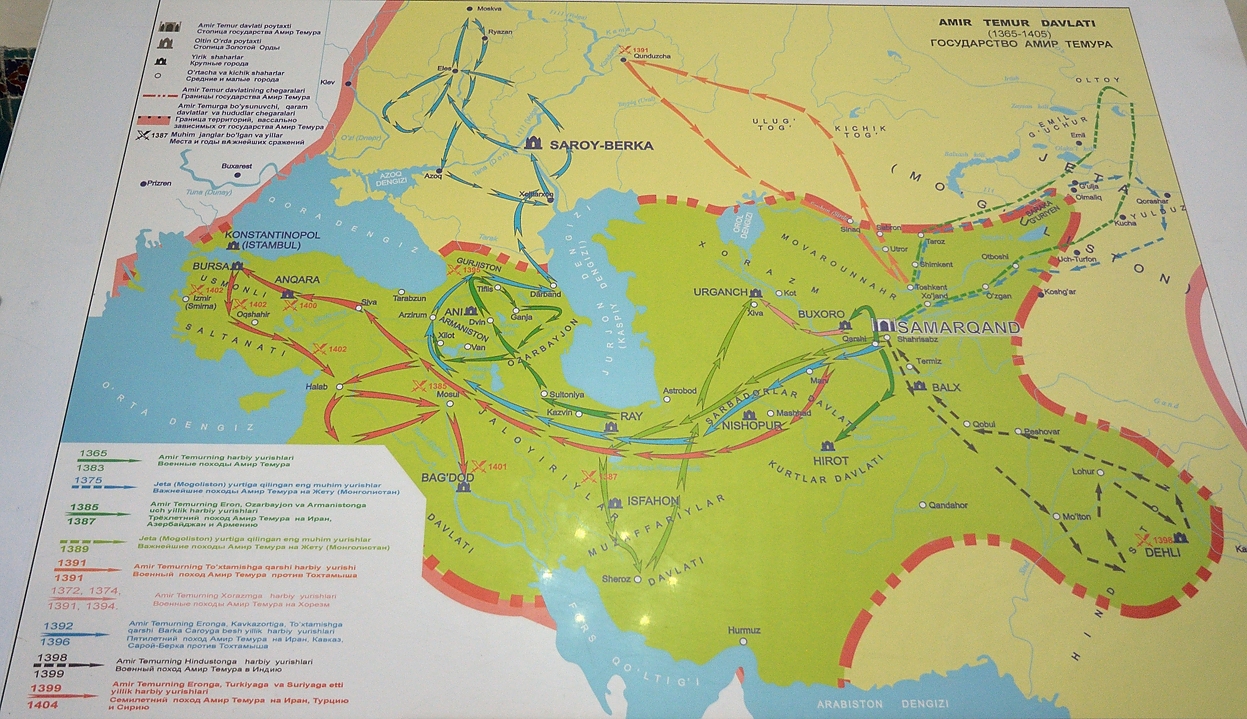 Tadjikistan-J06-2012-07-27-051-Samarcande.jpg - A map showing Tamerlane's military campaigns
