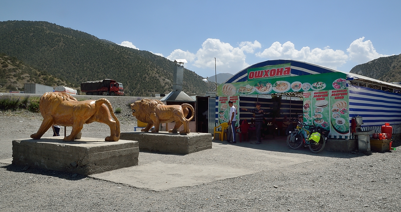 Tadjikistan-J13-2012-08-03-033-ShakristoPiedCol.jpg - The best tchaikhana (or rather ochkhana) of the trip --- we got the recommandation some km earlier at a petrol station (the place is visible on google)