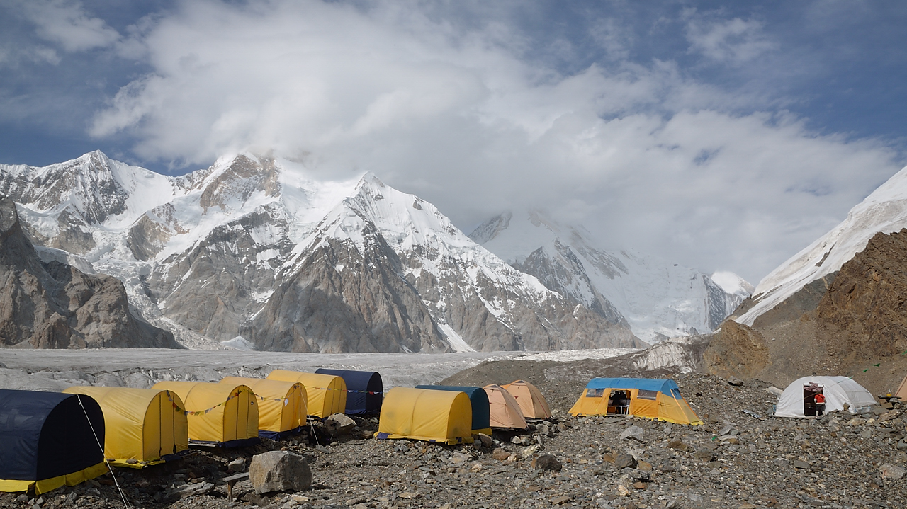 20130807-003-BaseCamp.jpg - Our quiet base camp with beautiful views on Khan Tengri (now in the clouds)